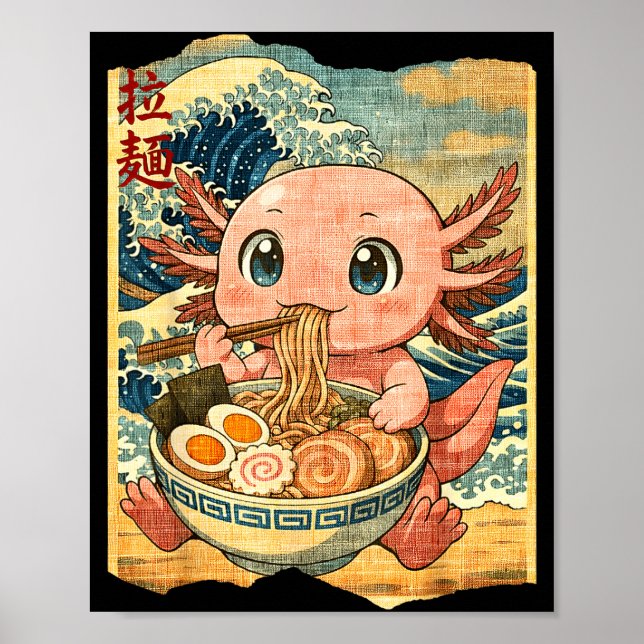 Funny Kawaii Axolotl Ramen Noodle Bowl Japanese Wa Poster (Framsidan)