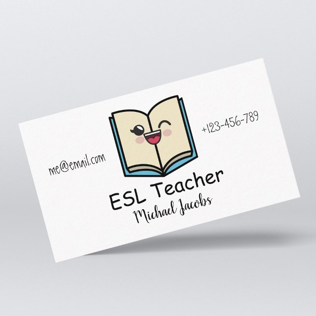 Funny Kawaii Bok ESL Lacher English Teacher Cute Visitkort (Skapare uppladdad)
