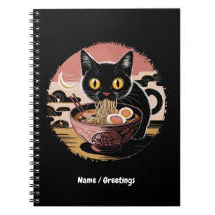 Funny Kawaii Cat Eating Ramen Noodles Cute Anime Anteckningsbok
