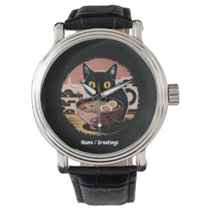 Funny Kawaii Cat Eating Ramen Noodles Cute Anime Armbandsur