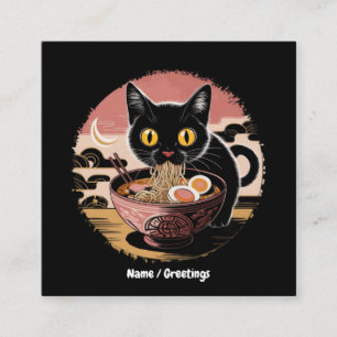 Funny Kawaii Cat Eating Ramen Noodles Cute Anime Fyrkantigt Visitkort
