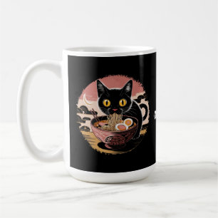 Funny Kawaii Cat Eating Ramen Noodles Cute Anime Kaffemugg