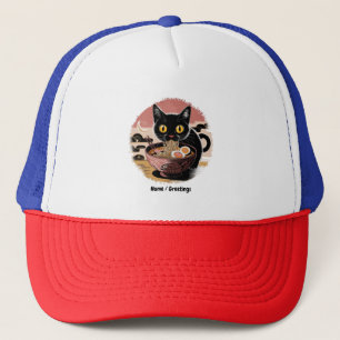 Funny Kawaii Cat Eating Ramen Noodles Cute Anime Keps