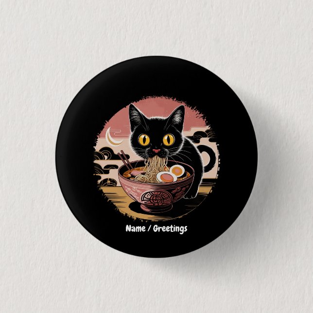 Funny Kawaii Cat Eating Ramen Noodles Cute Anime Knapp (Framsida)