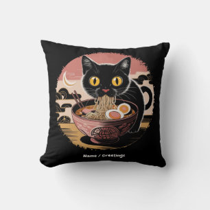 Funny Kawaii Cat Eating Ramen Noodles Cute Anime Kudde