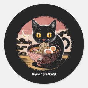 Funny Kawaii Cat Eating Ramen Noodles Cute Anime Runt Klistermärke