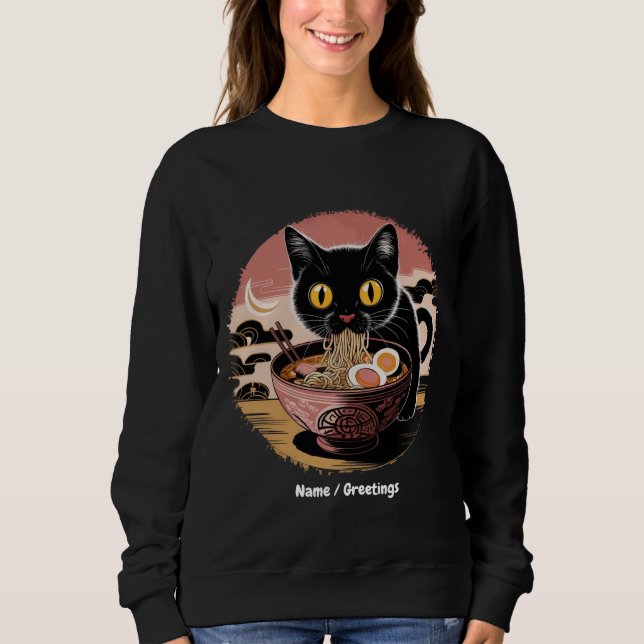 Funny Kawaii Cat Eating Ramen Noodles Cute Anime T Shirt (Framsida)