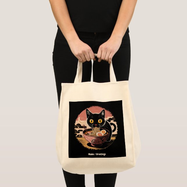 Funny Kawaii Cat Eating Ramen Noodles Cute Anime Tygkasse (Framsida (produkt))