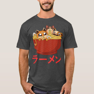 Funny Kawaii Cat Eating Ramen Noodles Japansk Foo T Shirt