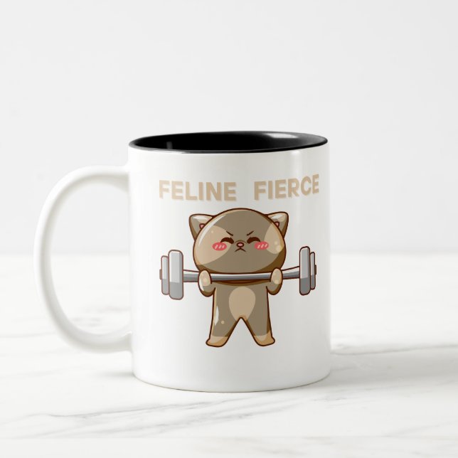Funny Kawaii Cat Liiting Weights mugg (Vänster)