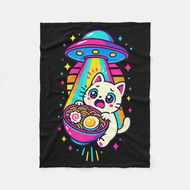 Funny Kawaii Cat Ramen Ufo Japanese Anime Women Gi Fleecefilt (Framsidan)