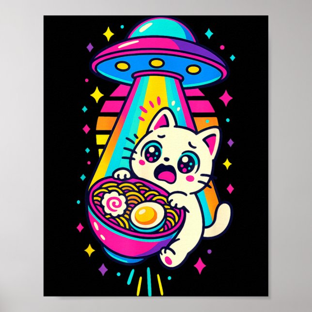 Funny Kawaii Cat Ramen Ufo Japanese Anime Women Gi Poster (Framsidan)