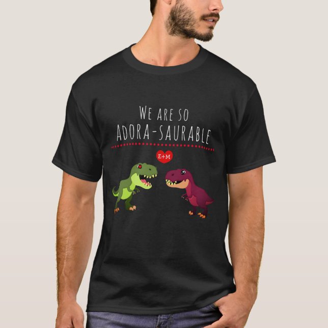 Funny Kawaii Dinosaur Pun Newlyged Couple Matching T Shirt (Framsida)