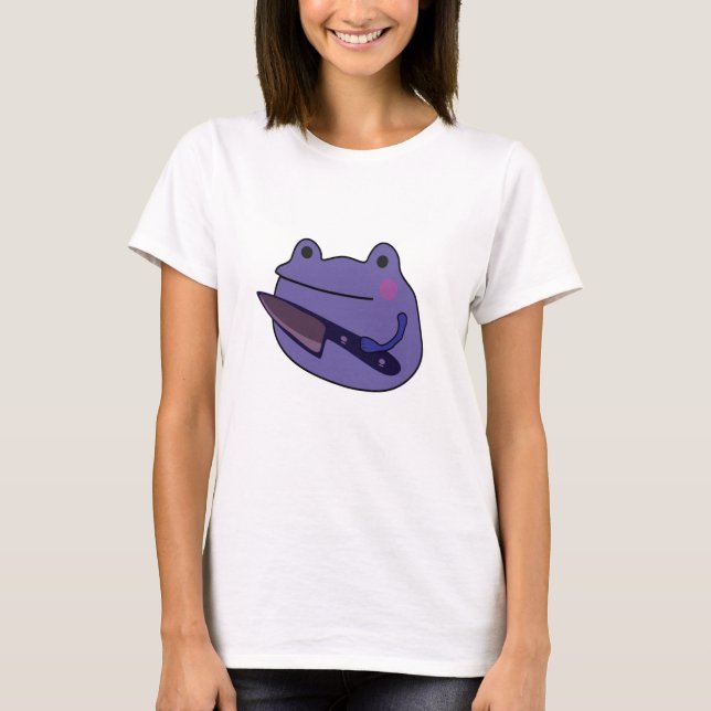 Funny Kawaii Frog with Knivar Frog Älskare Gift T Shirt (Framsida)
