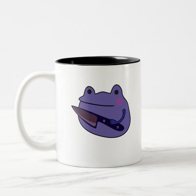 Funny Kawaii Frog with Knivar Frog Älskare Gift Två-Tonad Mugg (Vänster)
