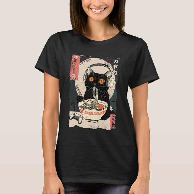 Funny Kawaii Gamer Cat Retro Japanese Cat Ramen Ga T Shirt (Framsida)