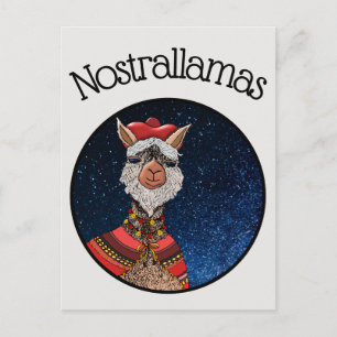 Funny Kawaii Nostradamus Llama Pun Halloween Vykort