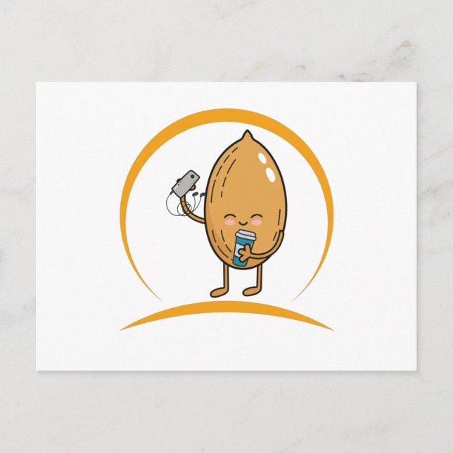Funny Kawaii Peanut Coffee Music Vykort (Framsida)