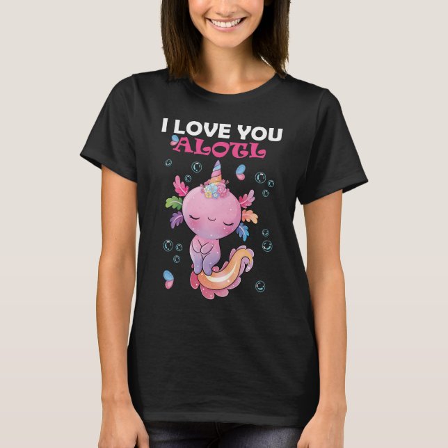 Funny kawaii pink axolotl valentine t shirt (Framsida)