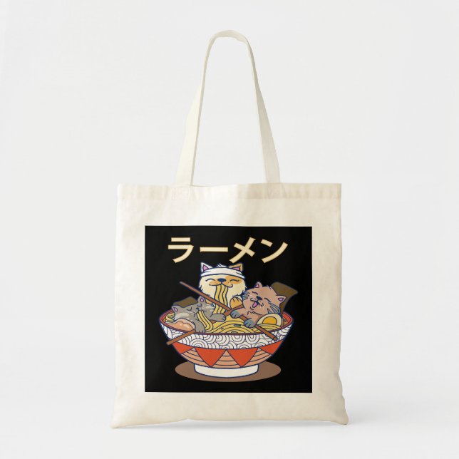 Funny Kawaii Ramen Cats Japanska Noodles Otaku Ani Tygkasse (Framsidan)