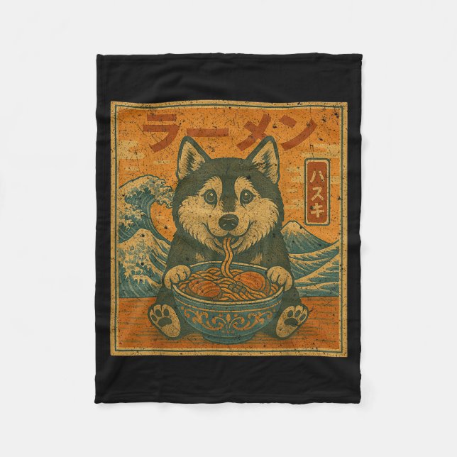 Funny Kawaii Ramen Husky Japanese Noodles Husky Ea Fleecefilt (Framsidan)
