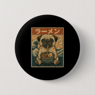 Funny Kawaii Ramen Pug Japansk Noodles Pug Eating Knapp