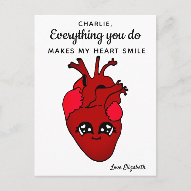 Funny Kawaii Real Heart Teckning Alla hjärtans dag Vykort (Framsida)