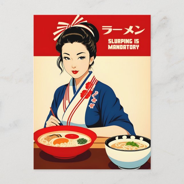 Funny Kawaii Retro Stil Japan Foodie Ramen Vykort (Framsida)