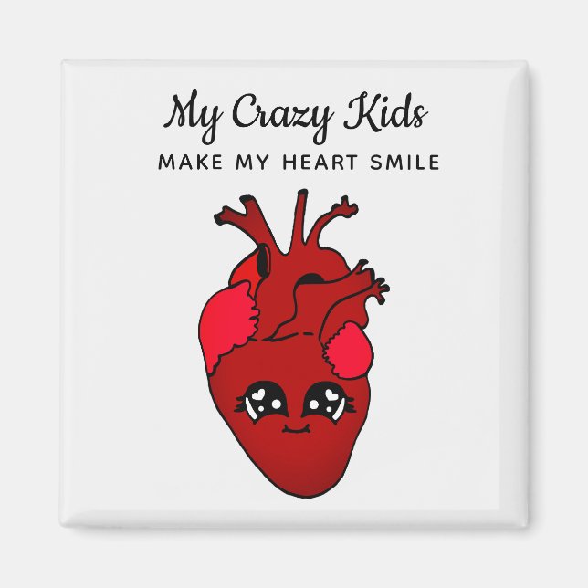 Funny Kawaii Smiling Heart Kids Valentines day Magnet (Framsidan)