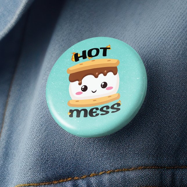 Funny Kawaii S'mores Hett  Knapp (You'll definitely be a happy camper after you style up with this S'mores hot mess button. )