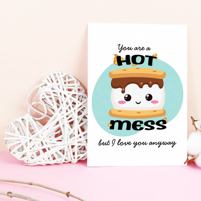Funny Kawaii S'mores Hett  Kort (You'll definitely make someone a happy camper with this S'mores hot mess card.)