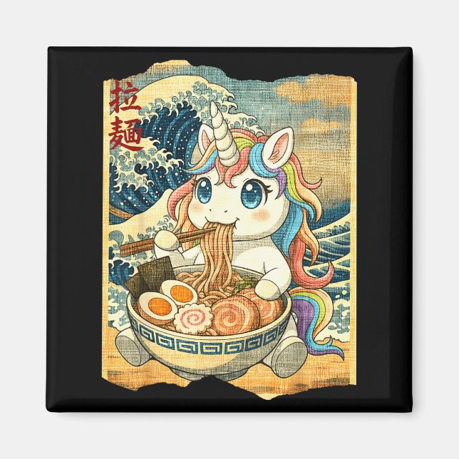 Funny Kawaii Unicorn Ramen Noodle Bowl Japanese Wa Magnet (Framsidan)