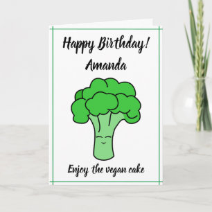 Funny Kawaii White Vegan Broccoli Birthday Kort
