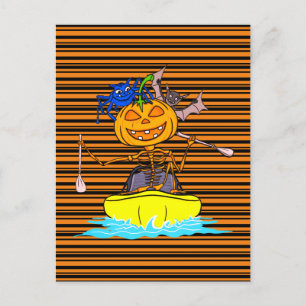 Funny Kayaker Skeleton Kayaking Pumpkin Halloween Vykort