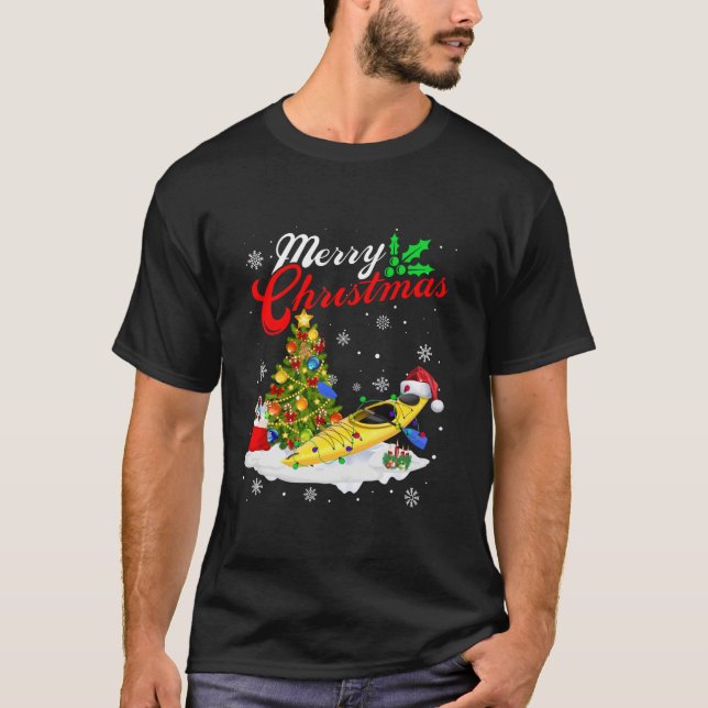 Funny Kayaking Älskare Julafton Lighting Santa Kay T Shirt (Framsida)