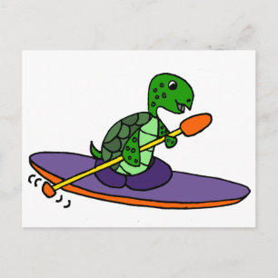 Funny Kayaking Sea Turtle Vykort