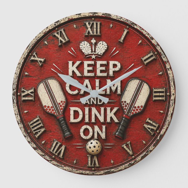 Funny Keep Calm and Dink On | Rustic Pickleball  Stor Klocka (Framsida)