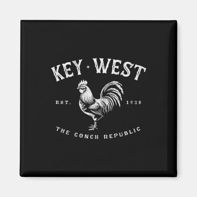 Funny Key West Rooster Chicken Sunrise Fishing Sur Magnet (Framsidan)