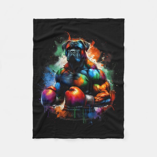 Funny Kickboxing Or Boxing Boxer Dog Paint Splash  Fleecefilt (Framsidan)