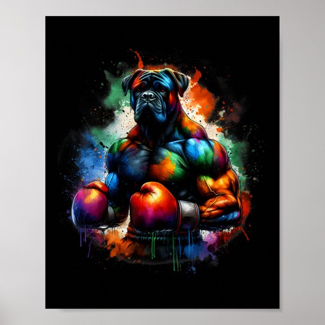 Funny Kickboxing Or Boxing Boxer Dog Paint Splash  Poster (Framsidan)