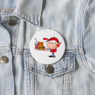 Funny Kid Fast Food Älskare Burger, Fries and Drin Knapp