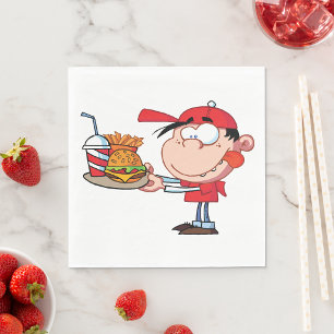 Funny Kid Fast Food Älskare Burger, Fries and Drin Pappersservett