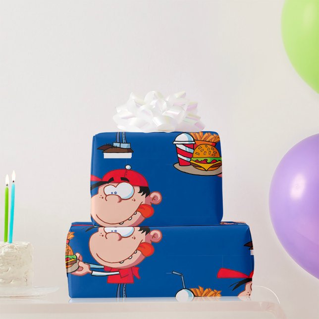 Funny Kid Fast Food Älskare Burger, Fries and Drin Presentpapper (Skapare uppladdad)