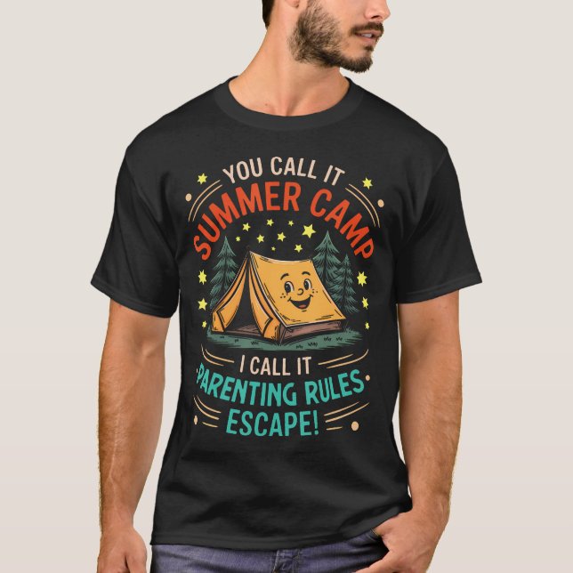 Funny Kids Summer Camp Parenting Rules Escape Tent T Shirt (Framsida)
