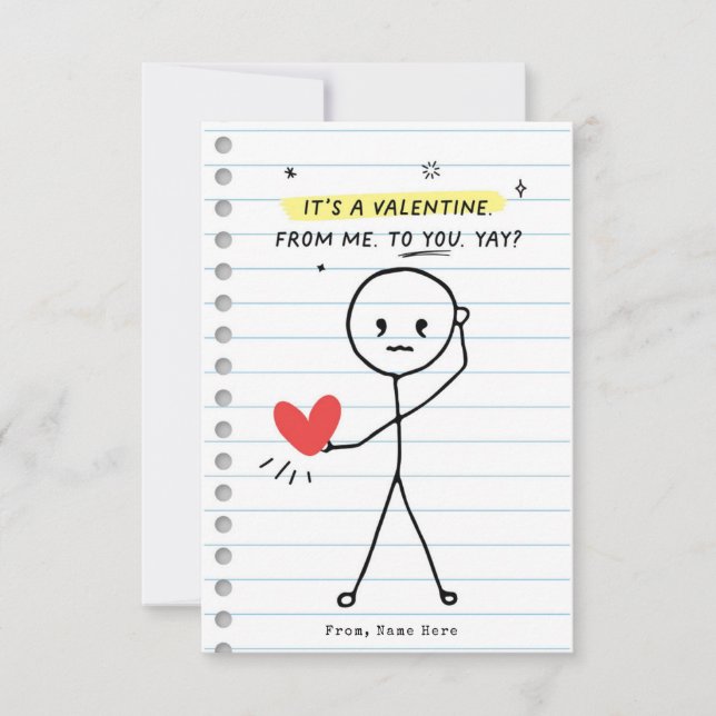 Funny Kids Valentines Day Stick figur Humor kort (Framsida)