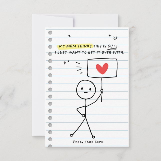 Funny Kids Valentines Day Stick figur Humor kort (Framsida)