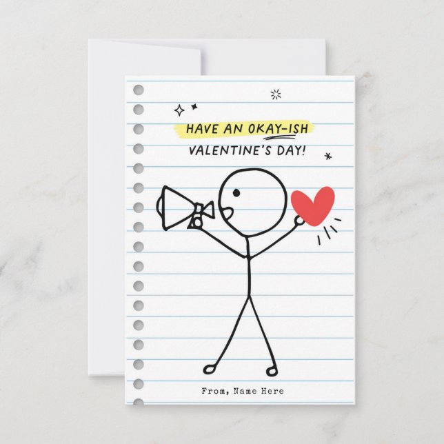 Funny Kids Valentines Day Stick figur Humor kort (Framsida)