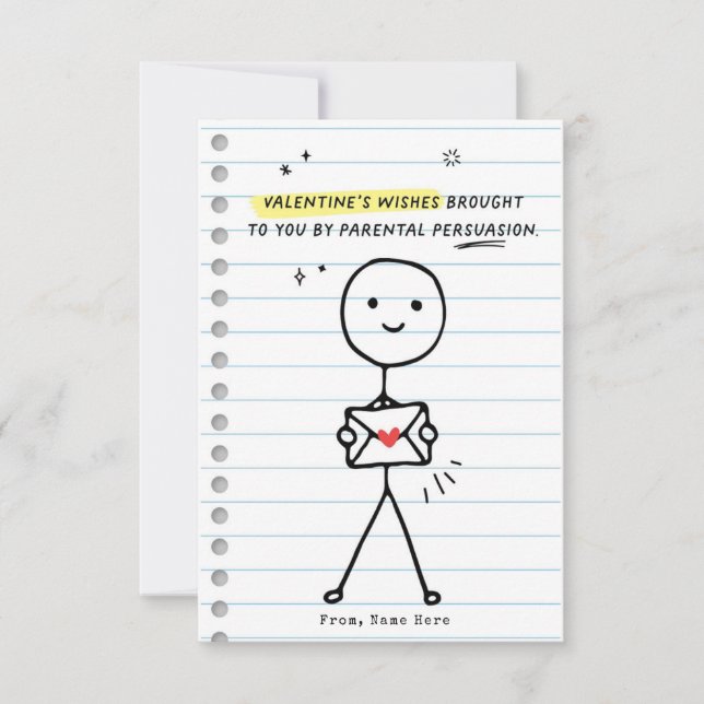 Funny Kids Valentines Day Stick figur Humor kort (Framsida)