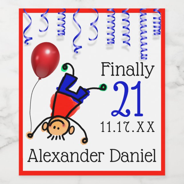 Funny Killar 21:a födelsedagen Party Sparkling Vin Vinflaska Etikett (Singel etikett)