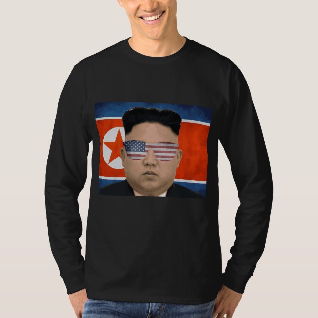 Funny Kim Jong Un American Sunglasses 4 juli eller T Shirt (Framsida)